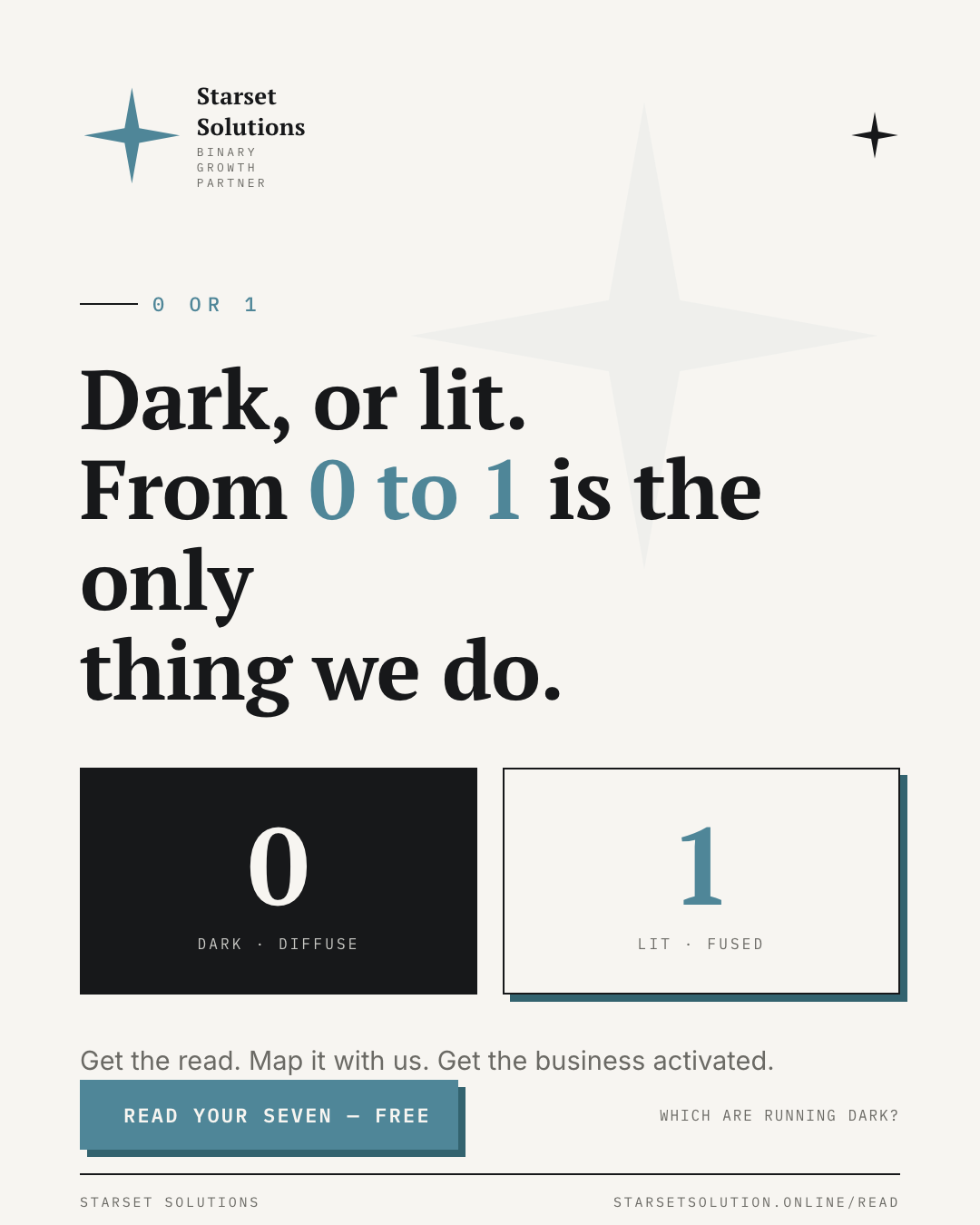 Dark, or lit. From 0 to 1 is the only thing we do.